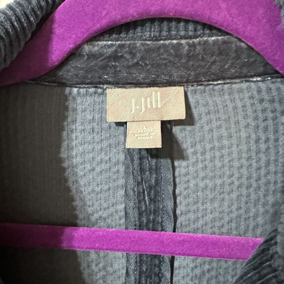 J Jill Jacket Blazer Wide Wale Corduroy Velvet Cuffs Blue Lagoon Size L Petite - Picture 8 of 11